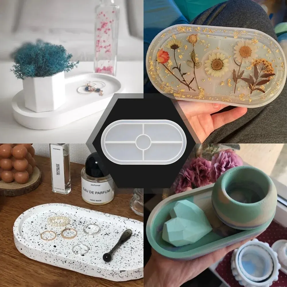 Bandeja ovalada, moldes de silicona para cemento, posavasos de yeso de hormigón, molde de cerámica, decoración del hogar, artesanía hecha a mano,