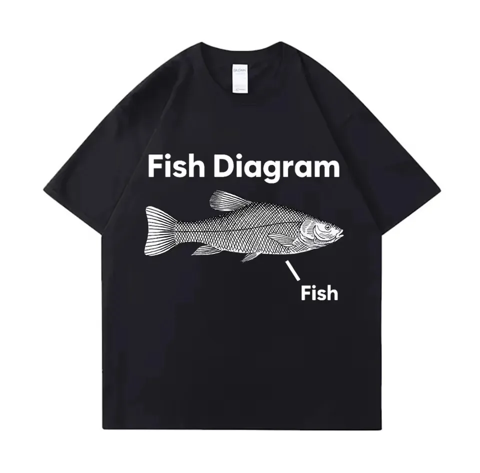 Tees Meme T-Shirt Unisex Mann essen Fisch Tag lehren Fisch Mann lebenslang lustig lässig Baumwolle T-Shirt Männer Frauen – Detail 4