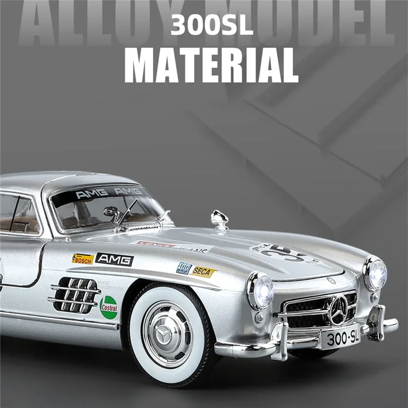 1:24 Benzs 300SL Track Version modello di auto in lega Diecast Metal Toy veicoli classici modello di auto simulazione suono e luce regalo per bambini