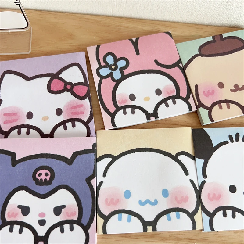 Sanrio Série Cartoon Avatar Sticky Notes, Melody Note, Papel decorativo, Estudante artigos de papelaria, Bonito Estilo Ins, 50pcs por livro