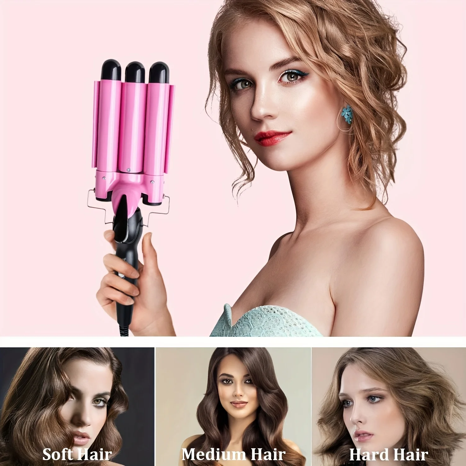 Three tube curling iron, plus heat sheet curling iron 3 tube fast heating long lasting beach wave curling iron