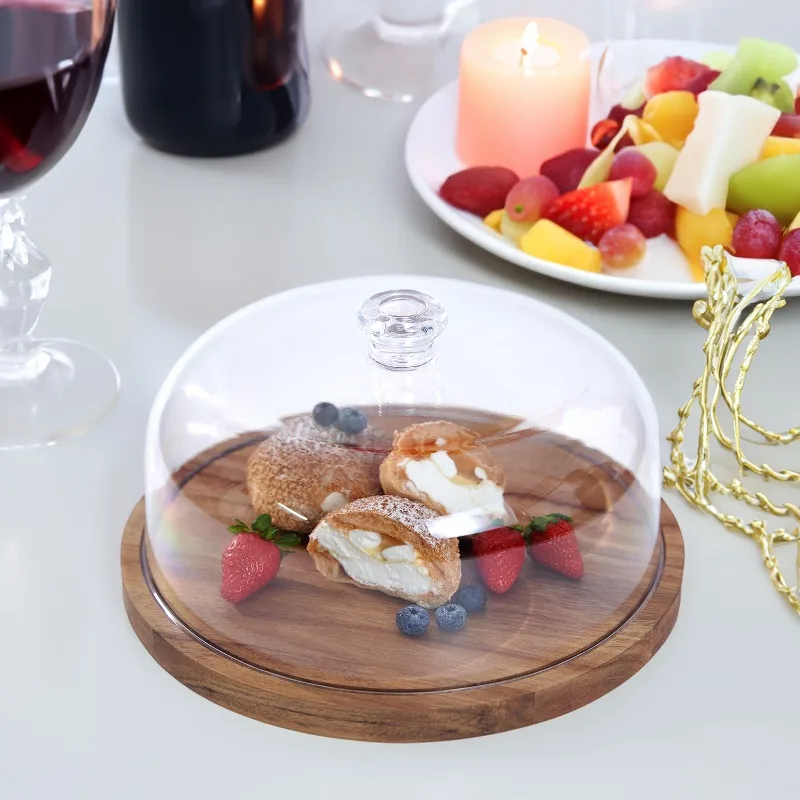 

Elegant Sapeh Cake Stand with Transparent Acrylic Cover Anti Dust Dessert Display Dome for Pastries Cupcakes and Food Tasting
