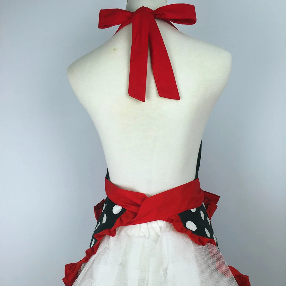 

Women Apron Cotton Oilproof Dirt Proof Hanging Neck Strap Stylish Kitchen Cooking Pinafore For Home Camping Black Red