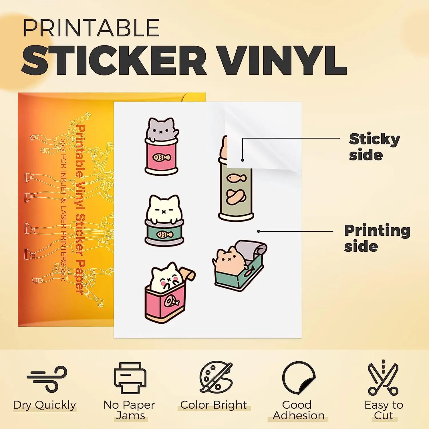 Imagem -04 - Htvront Matte Glossy Printable Vinyl Sticker Paper Papel de Cópia Impermeável para Impressora Inkjet Rapidamente 8.5x11in 100 Folhas