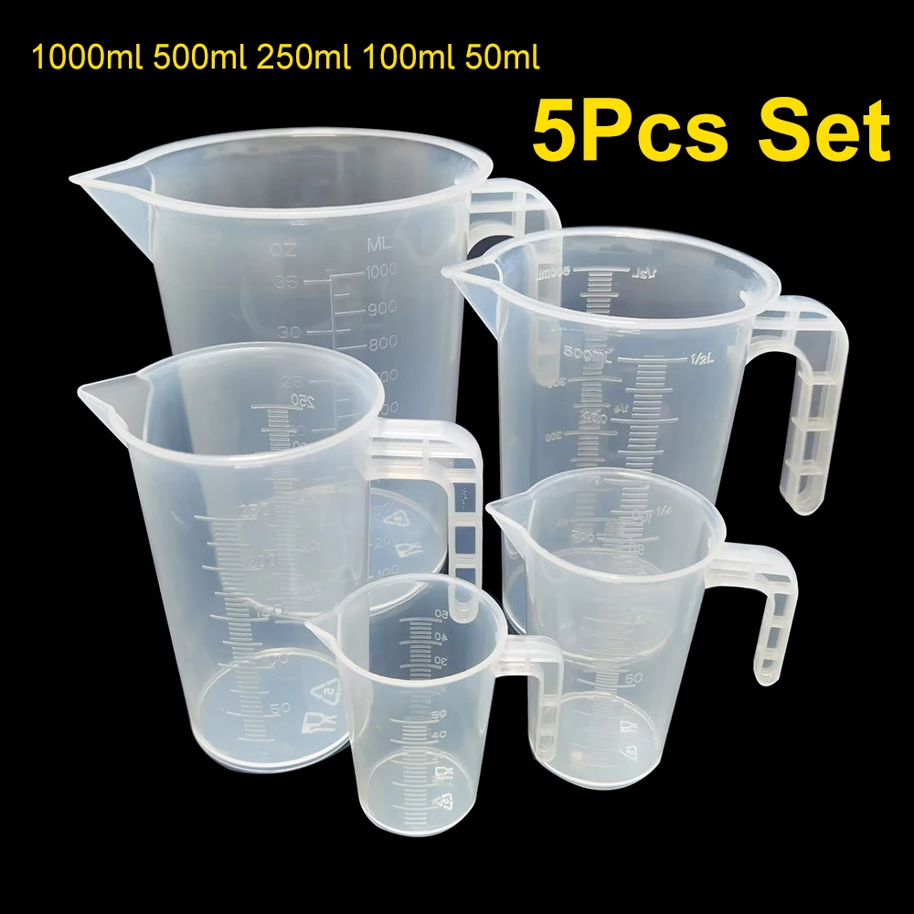 5Pcs Set 1000ml 500ml 250ml 100ml 50ml Milk Tea Cup PC Measuring Cup Laboratory Measuring Cup Kitchen Measuring Cup
