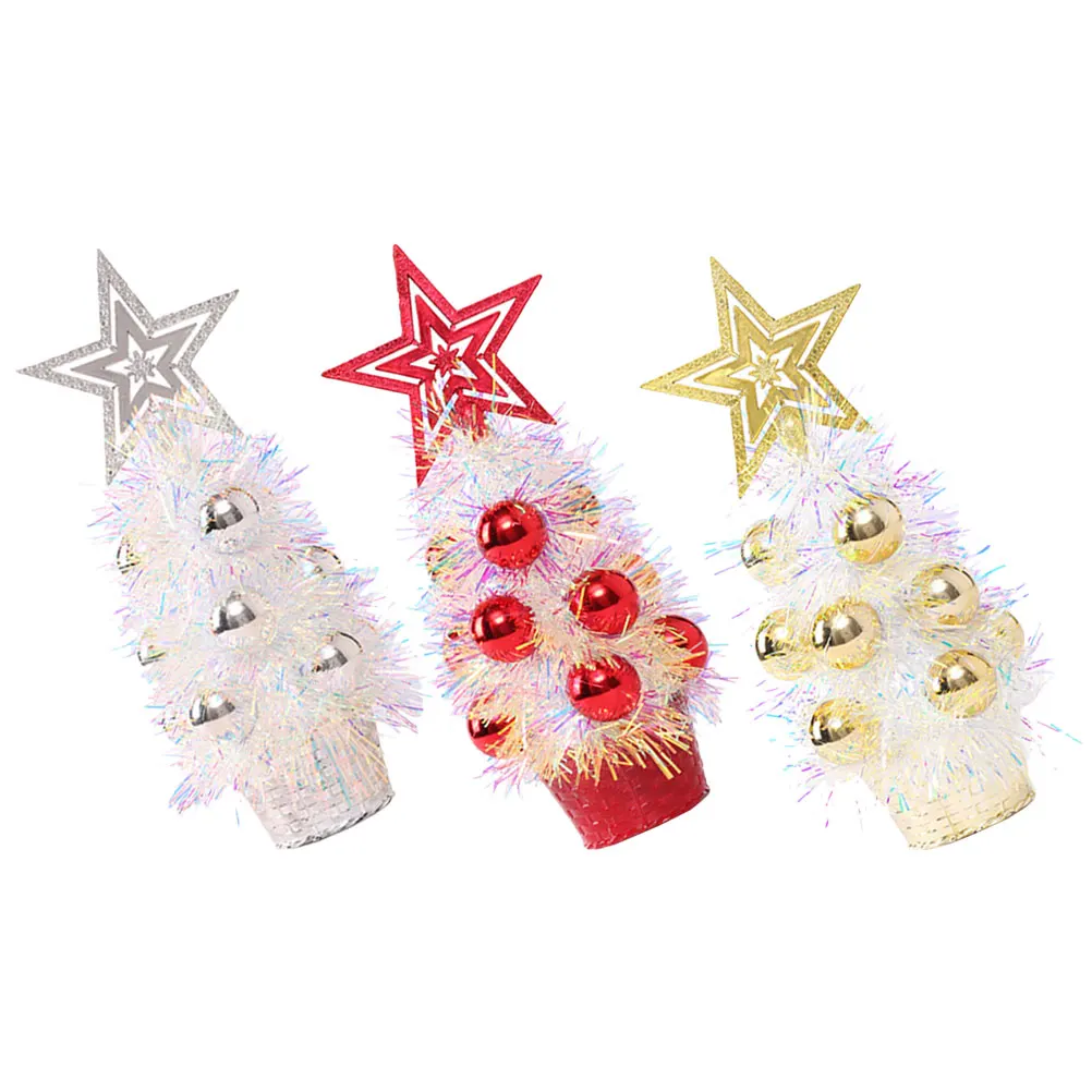 

3Pcs Mini Christmas Tree naments Artificial Desktop Pine Trees Xmas Decor White Red Gold Colors Tabletop Bookshelf Decorations