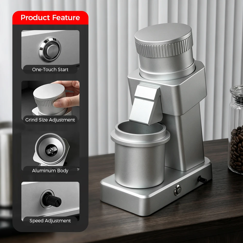 Electric Mini Alu Precision Coffee Grinder Adjustable Burr Coffee Grinder Low Noise Magnetic Disassembly for Home Barista Use