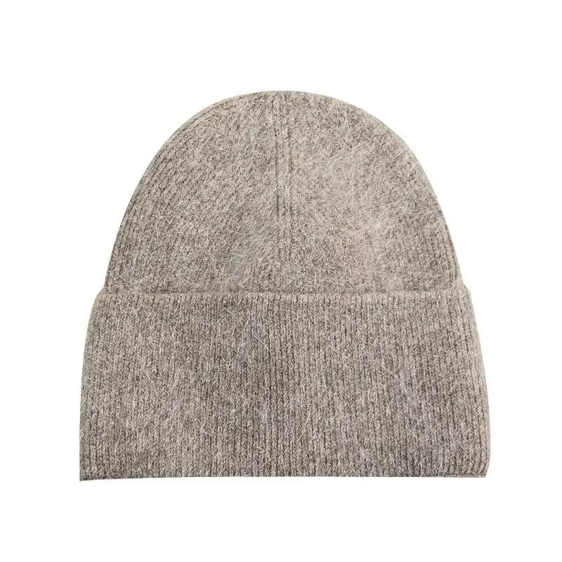 Winter Angora Rabbit Keep Warm Knitting Solid Cap Leisure Lady Skullies Beanies Cap Men Women Cool Hat