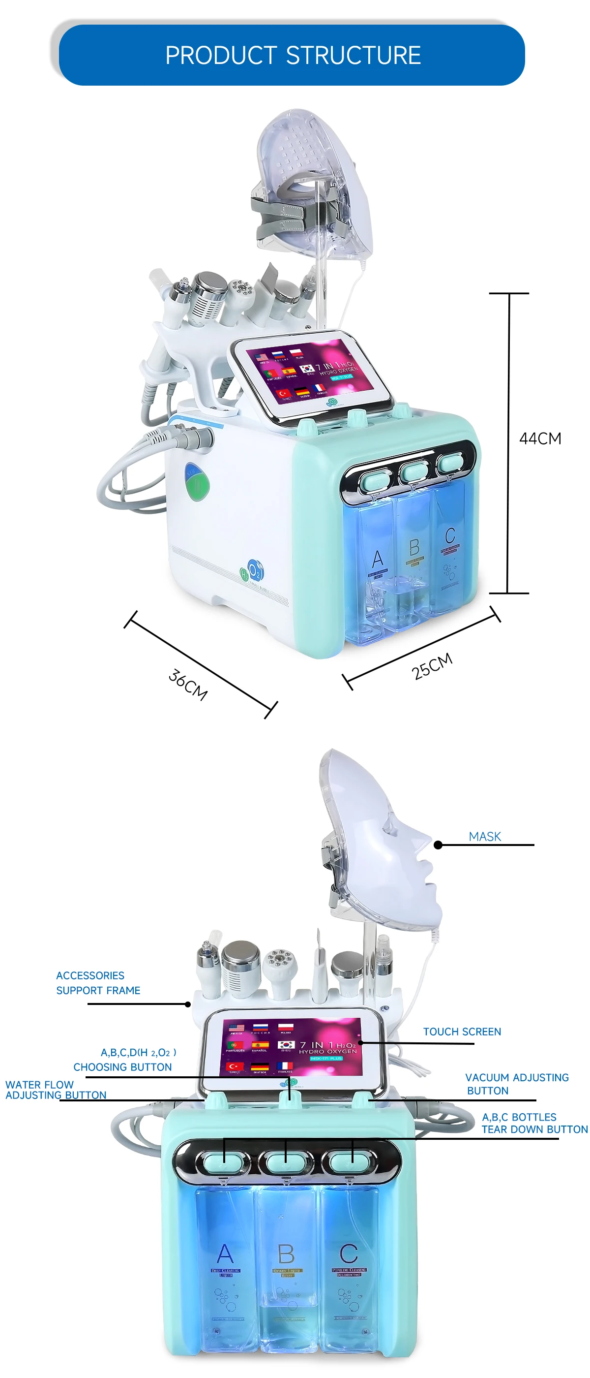 Dispositivo Facial 4queens 7 en 1 Aqua, cuidado de la piel Facial, hidrógeno, máquina cosmética profesional Hidrifting para la cara maquina de burbujas hydrofacial maquina facial hydrafacial maquina hidrafacial máquina