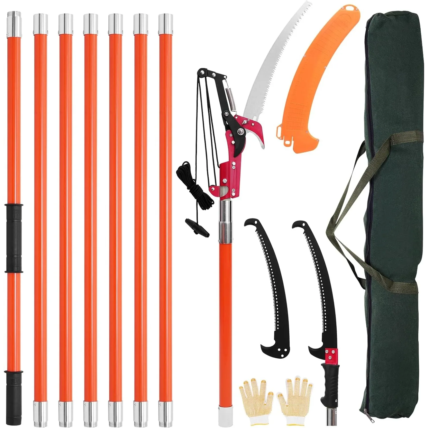 Sécateur à manche télescopique avec 2 lames de scie, scie à élaguer pour jardin, ferme, verger