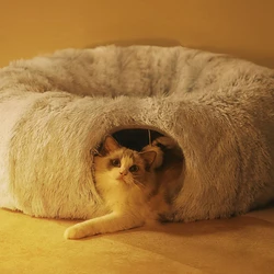 Winter Cat Nest Cat Tunnel Round Plush Warm Pet Nest Foldable Cat Tunnel Nest Dog Kennel