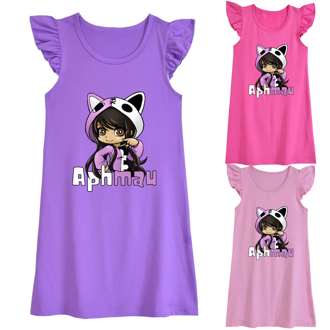 2-14Y Kawaii APHMAU dresses Baby Girls Summer Clothes Kids Cartoon Nightwear Children Short Sleeve Casual Dress Girl Nightdress