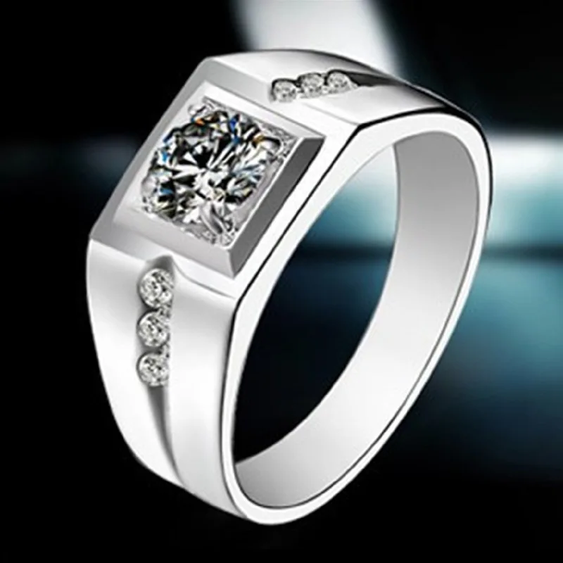 

Silver Plated Stainless Steel Men's Diamond Ring - Fashionable Wedding Engagement Jewelry Accessory for Wholesale