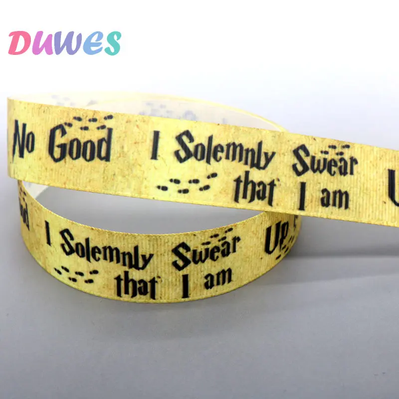 DHK 50yards Swear Printed Grosgrain Ribbon Accessories Material Headwear Decoration DIY Sewing Craft D1819