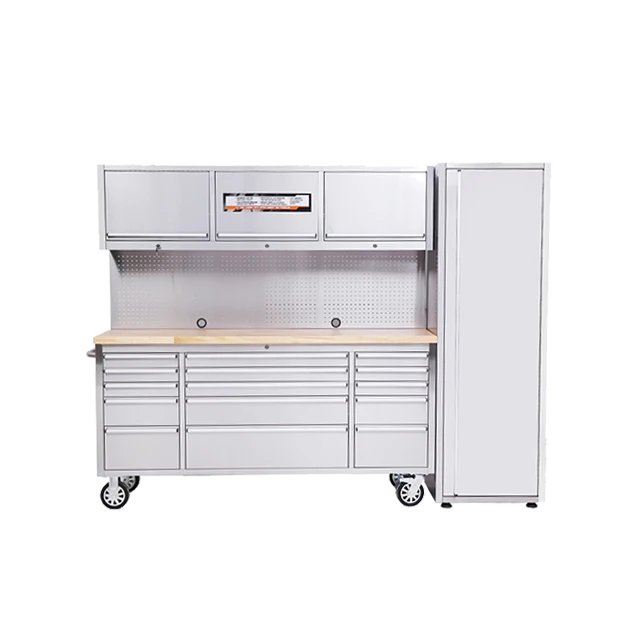 Box Set Heavy Duty Tool Cabinet Stainless Steel Tool Cart Black EVA Drawer Liners 18 Drawers Steel Workbench 6*2 Caster