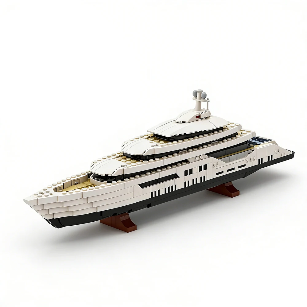 Neue MOC Nautische Serie Mittelgroßes Luxusyacht-Modell Weißes Schiffsmodell Baukasten DIY Modulare Montage Bausatz Sammlerstück Geschenk für Erwachsene