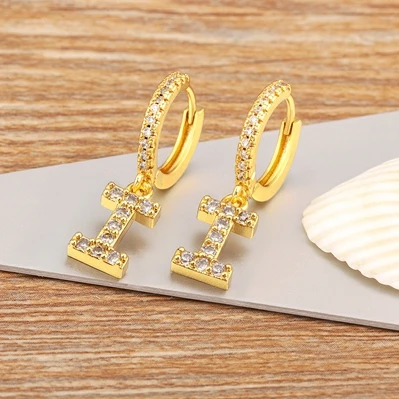Mini Initial A-Z Letters Gold Color Hoop Earrings