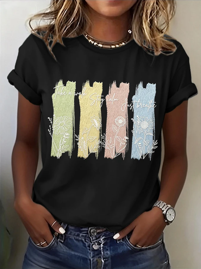 ilstile Women's Mental Health Print T-Shirts Short Sleeve  O Neck Female clothing Summer White Tops Casual Tees New Arrival
