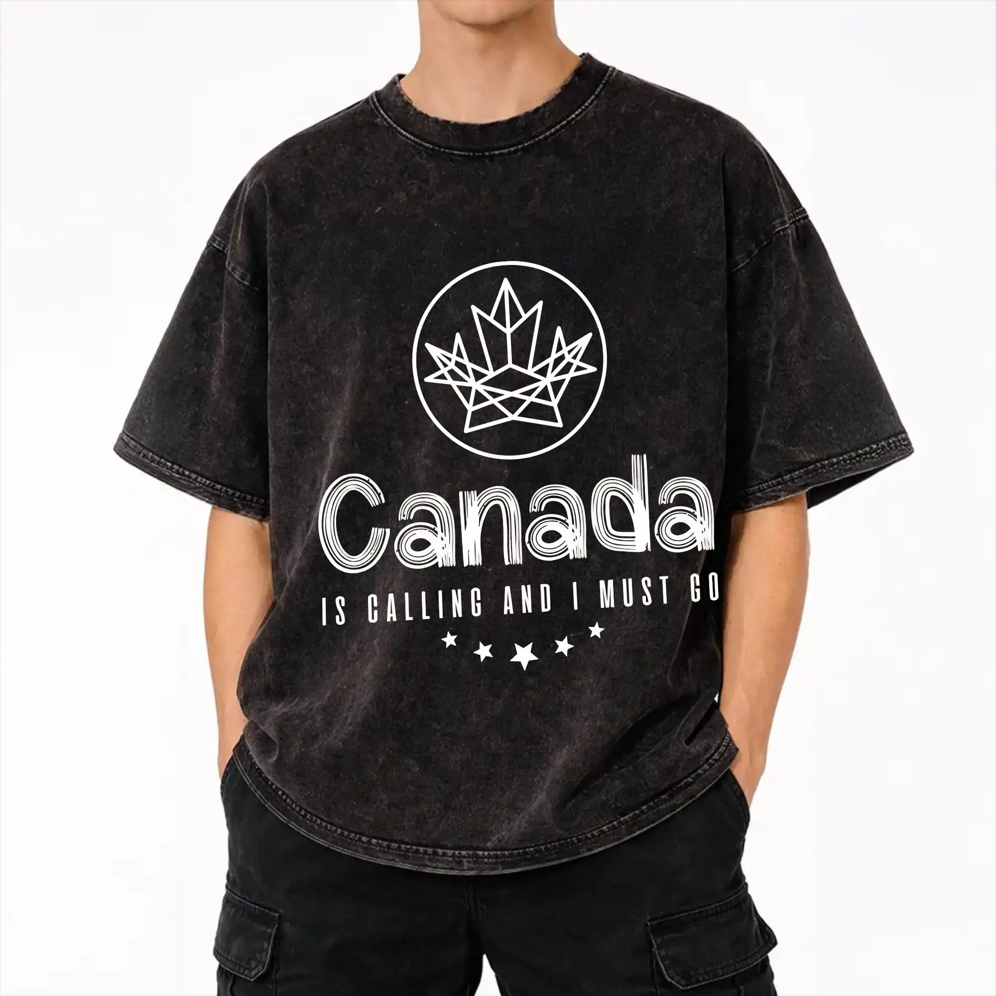 Summer  Funny Canada Is Calling and I Must Go Flag  Washed T Shirt Apparel Harajuku T-Shirt  for Men Women Tees
