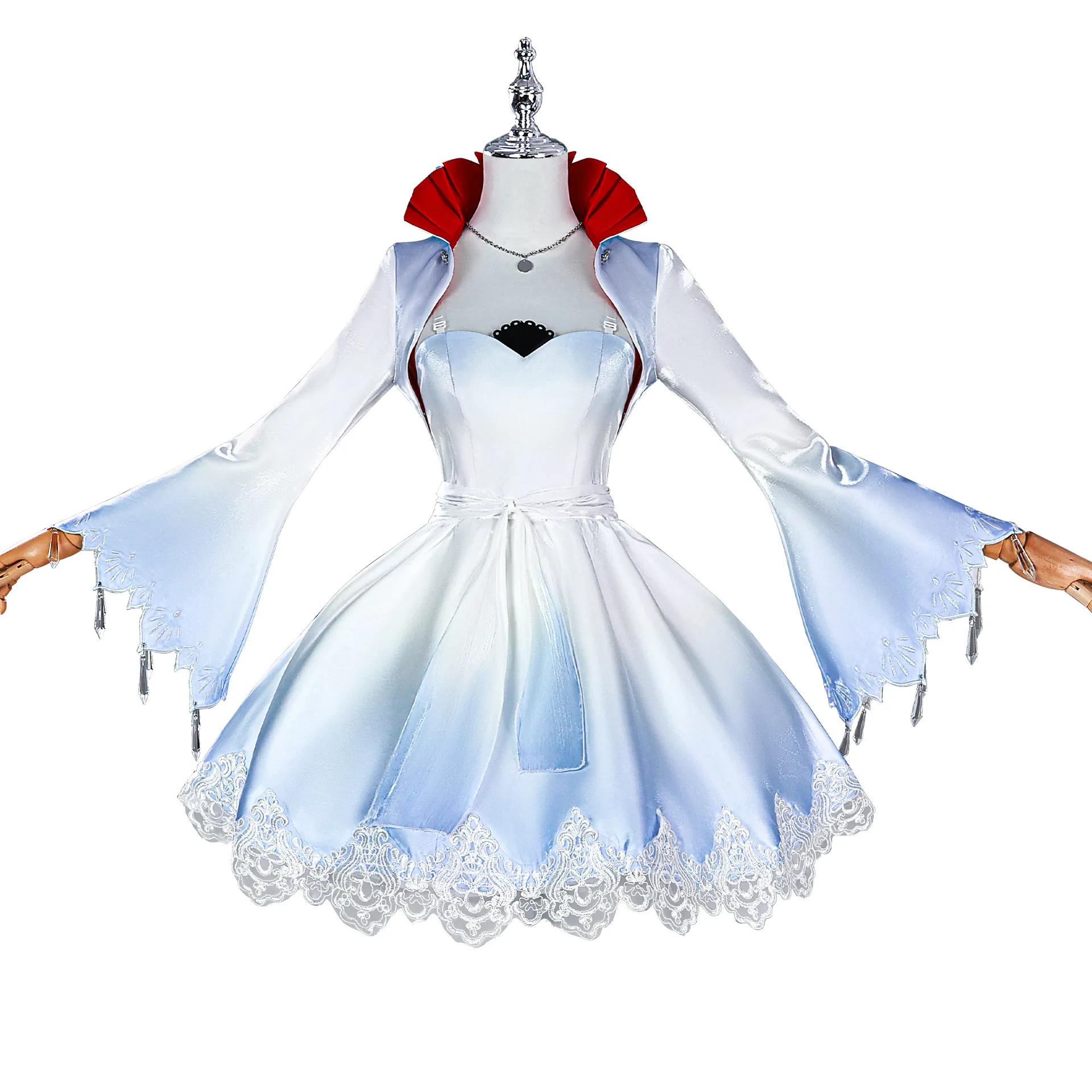 RWBY Anime Weiss Schnee Cosplay Costume White To Blue Gradient Elegance Dress Lace Lolita Girls Halloween Cosplay Costume