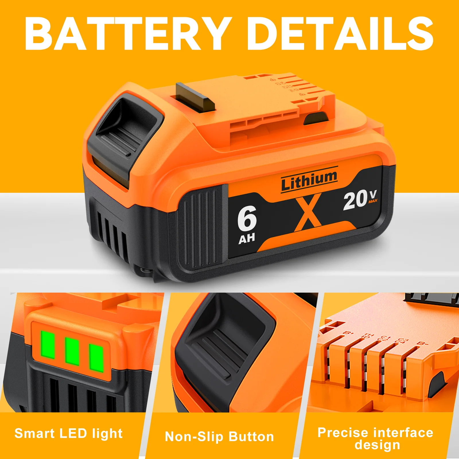 Turpow DCB200 20V 6000mAh Lithium Replacement Battery For Dewalt 18V DCB184 DCB200 DCB182 DCB180 DCB181 DCB182 DCB201 DCB206
