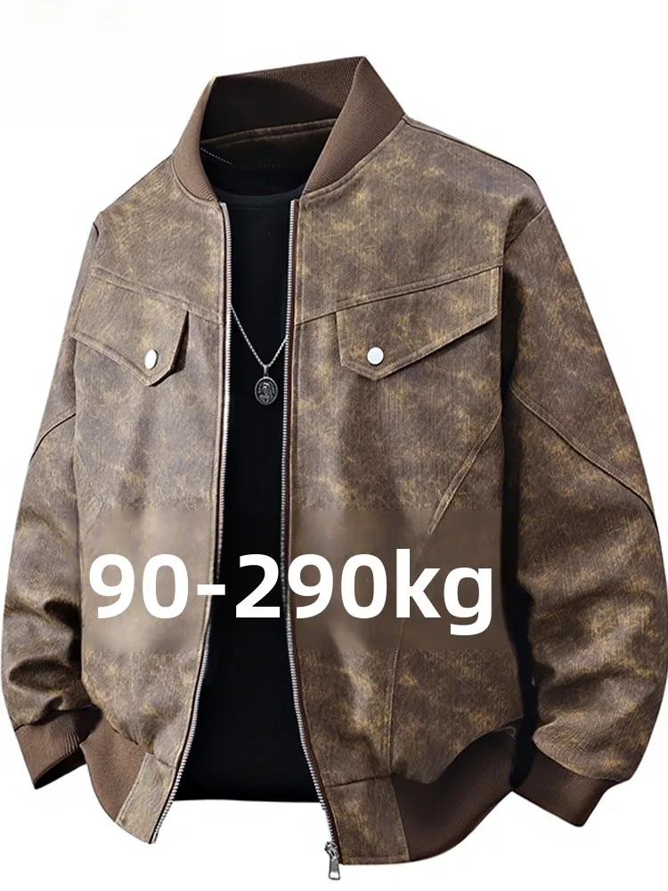 

MoChao American Retro Large Size Leather Jaet Men's Spring Autumn New Trendy Loose Casual Baseball Collar Jaet