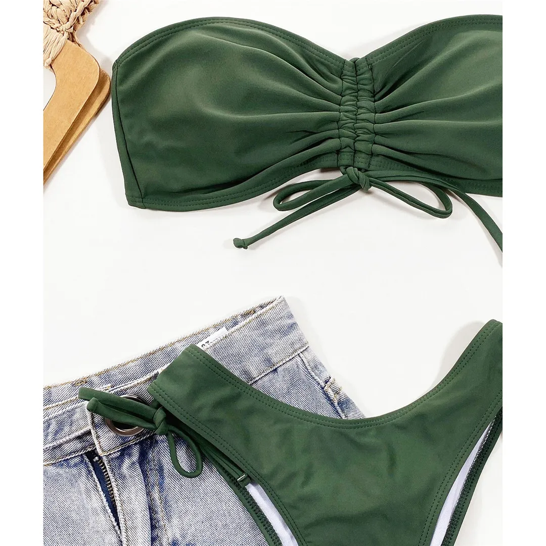 Neuer, verführerischer Bikini mit Schnürung und gerafftem Po, Bandeau-Bikini, Damen-Badeanzug, zweiteiliges Bikini-Set, Badebekleidung, Badeanzug, Modell V3189. – Detail 11