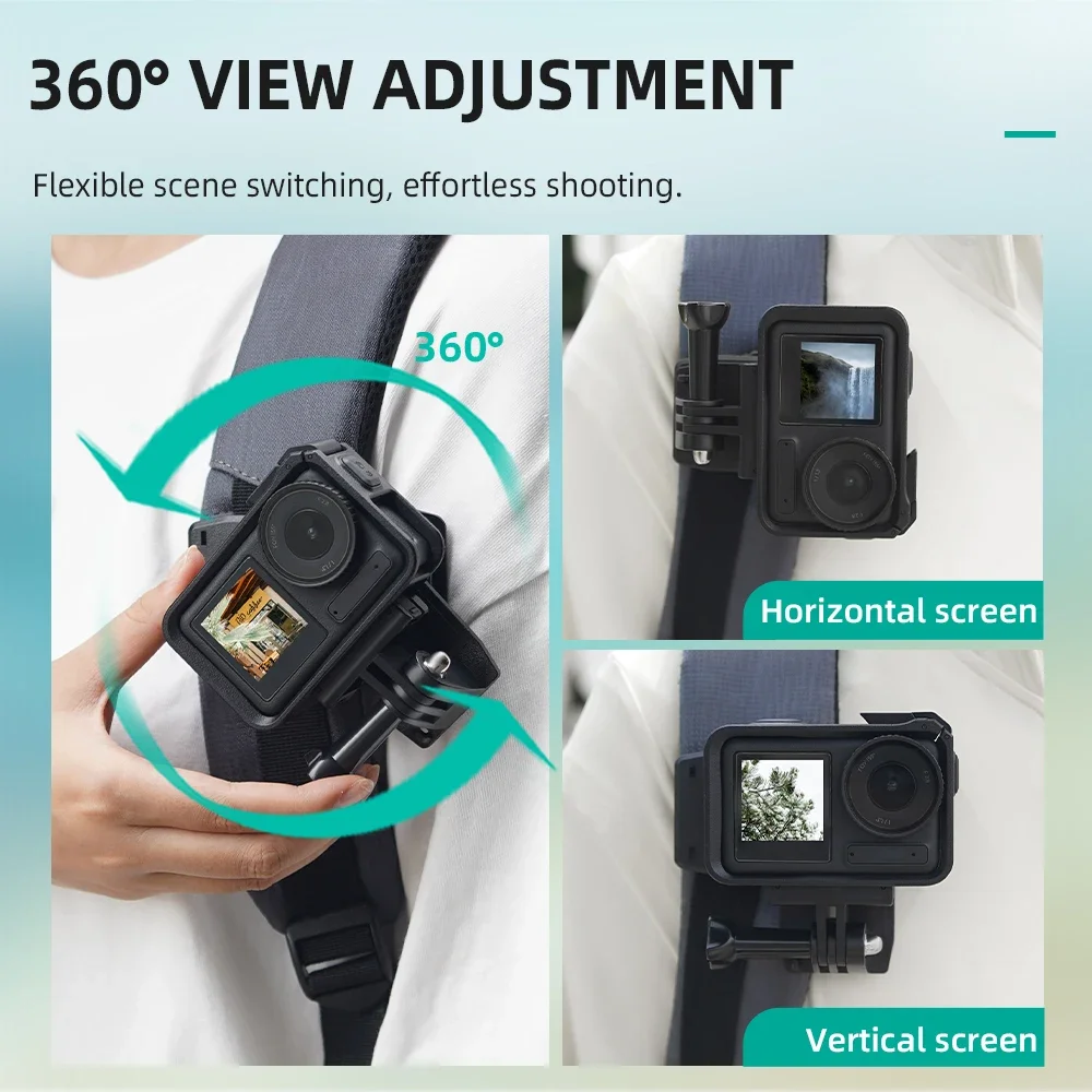 Зажим для рюкзака Flymile для спортивной камеры GoPro 13 12 11/Action 5 Pro, поворотный регулируемый ремень для рюкзака на 360 градусов, держатель-зажим