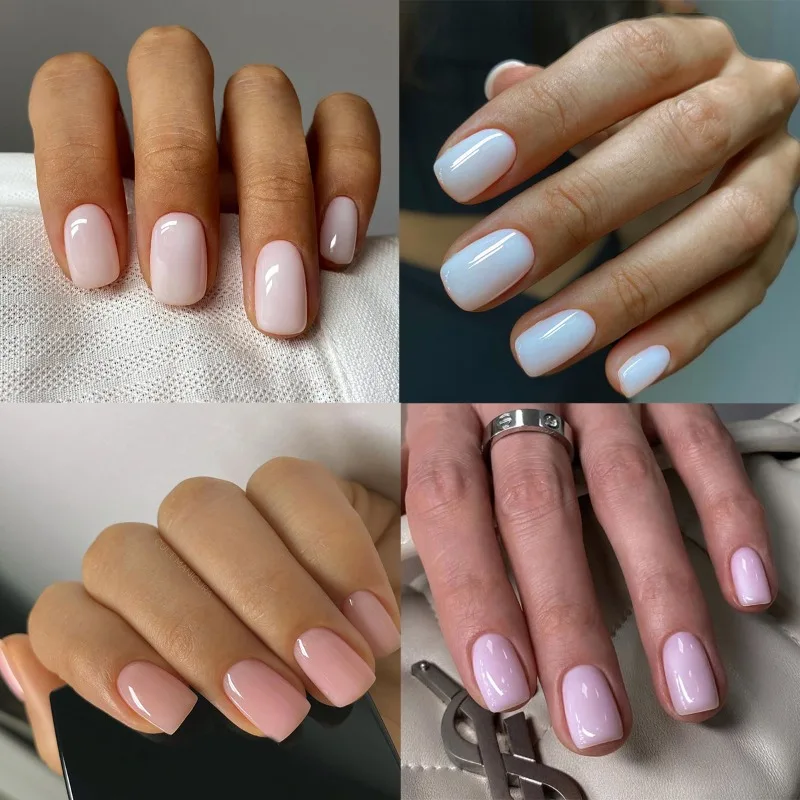 Cute Sweet And Gentle Light Powder Gradient Square Easy To Wear Nails Simple Style Pure Want Fake Nail Finished