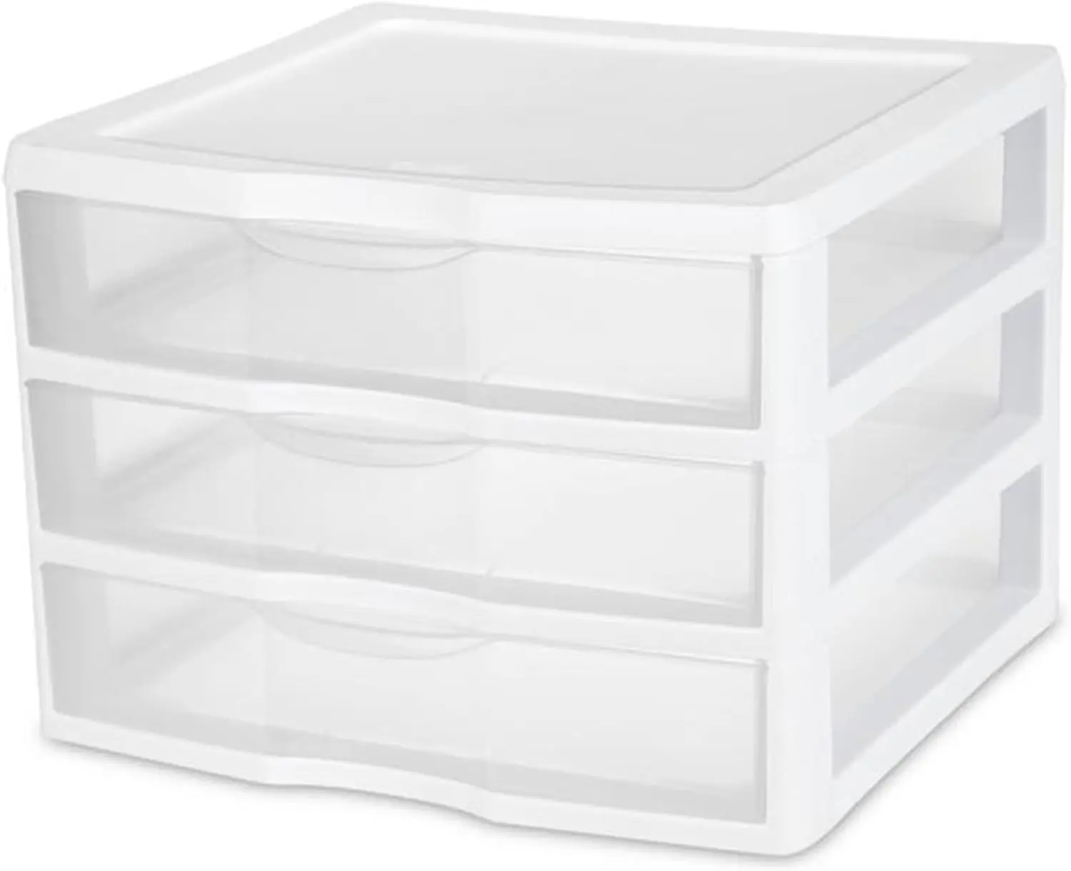 Petit système de stockage empilable en plastique transparent, cadre blanc, bureau à domicile, dortoir ou salle de bain, lot de 3