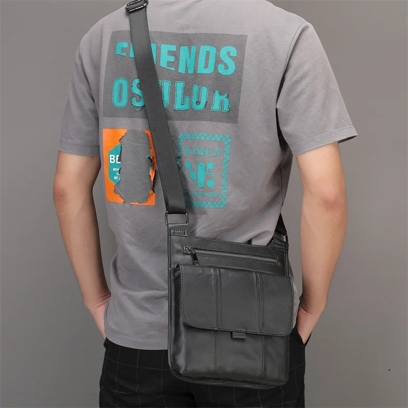 Bolsos de hombro de cuero para hombre, bandoleras cruzadas de estilo informal, a la moda, para uso diario