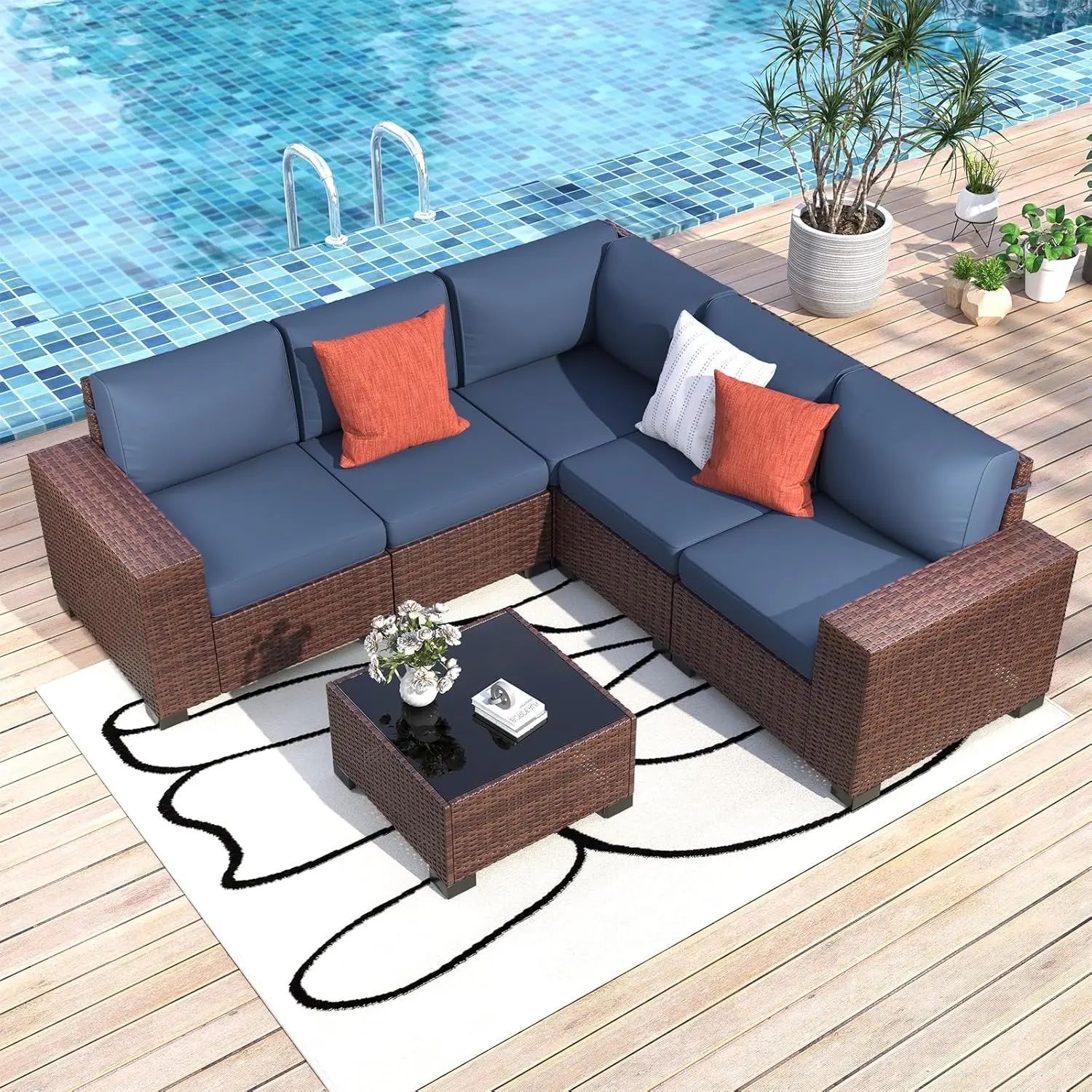 

Outdoor Patio Furniture Set, Wide Outdoor Sectional Rattan Sofa Set, Wicker Patio Conversation Set w/Cover for Deck, Poolside, P