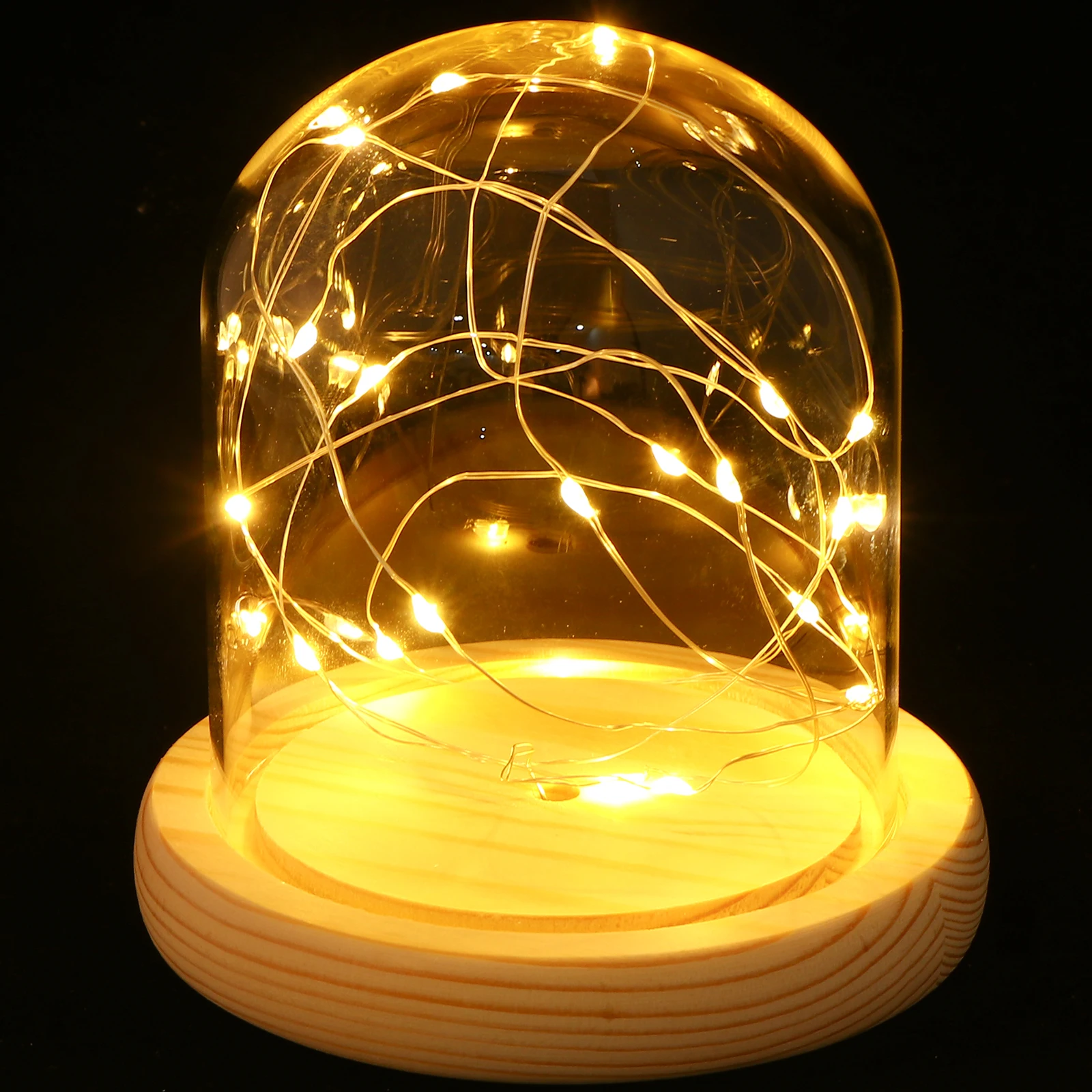 

LED Stars Table Lamp Silver Flower Creative Glass Dome Night Light Powered Home Decor Gift Bedroom Lighting