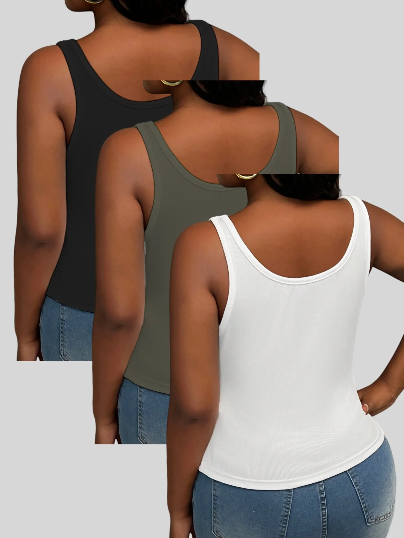 طقم سترة نسائية عصرية جديدة برقبة مربعة كاجوال مقاس كبير مكون من ثلاث قطع