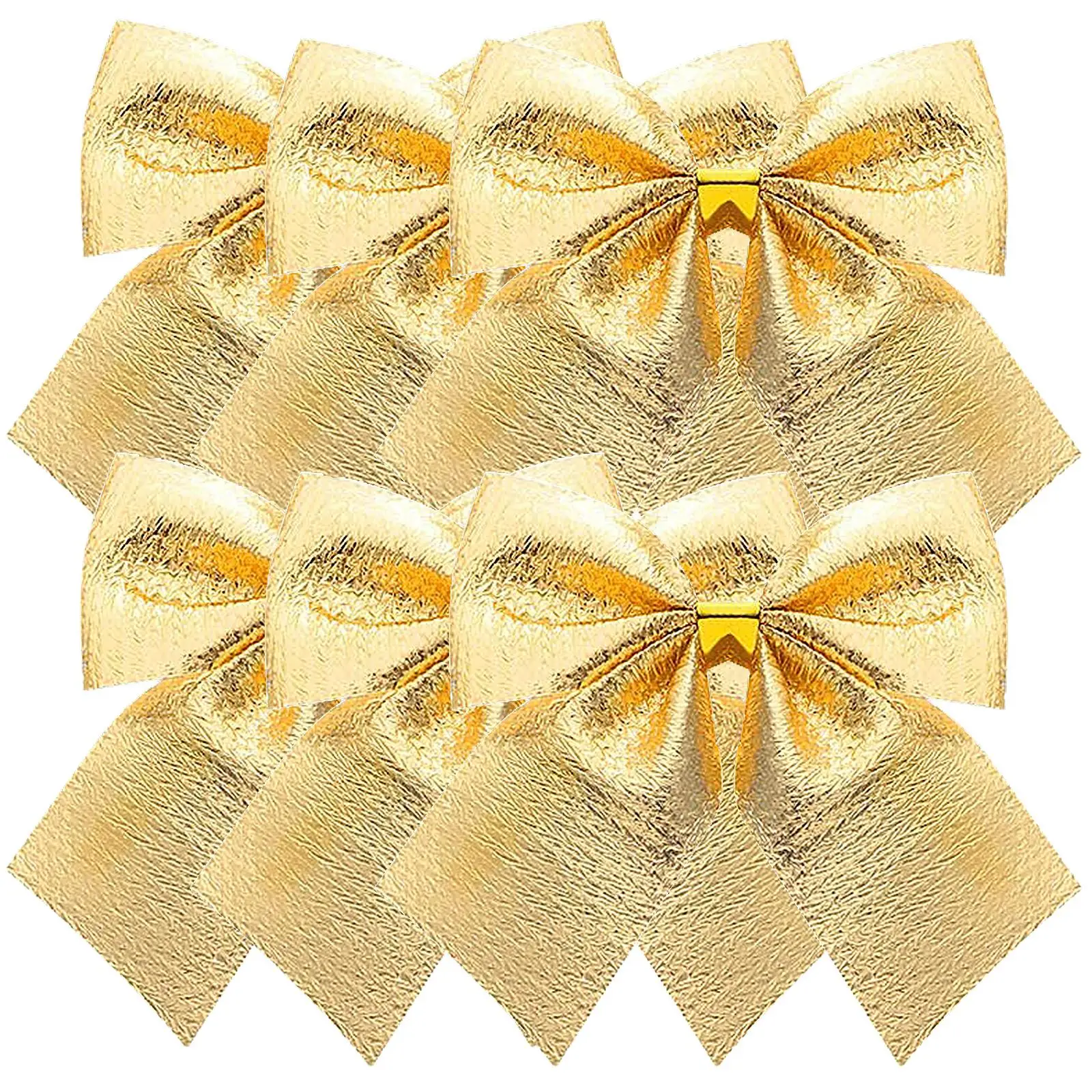 

12pcs Golden Satin Ribbon Bowknot Christmas Tree Hanging Decorations 5x5x0.2cm Sweet Bow naments for Holiday Festive DIY Party