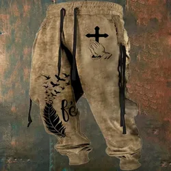 2025 New Sweatpants Jogger Masculina Drawstring Elastic Waist Feather3D Printed Graphic Comfort Breathable Sports Streetwear