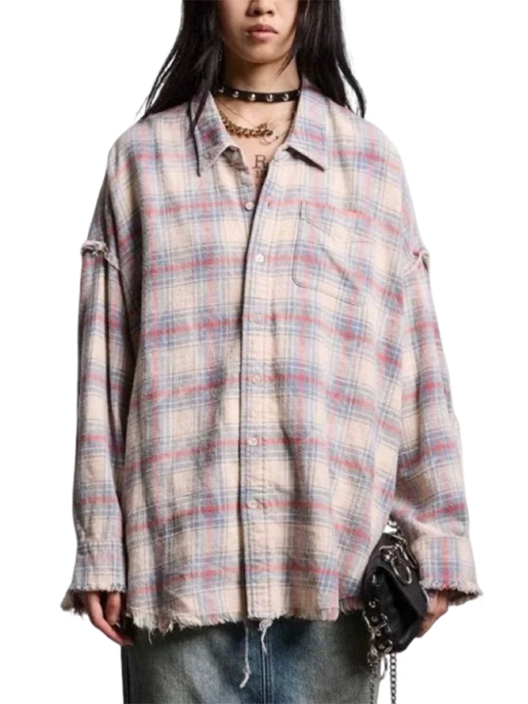 

ay Plaid Свободный хлопок irt с кисточками Roabilly Street Sle Женский теплый длинный воротник-свек длиной миди