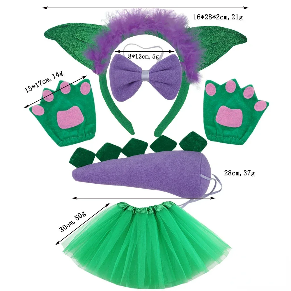 Party Holidays Animal Dinosaur Costume Green Tutu Skirt Ear Headband Tail Cosplay Props Halloween for Girls Women Festival