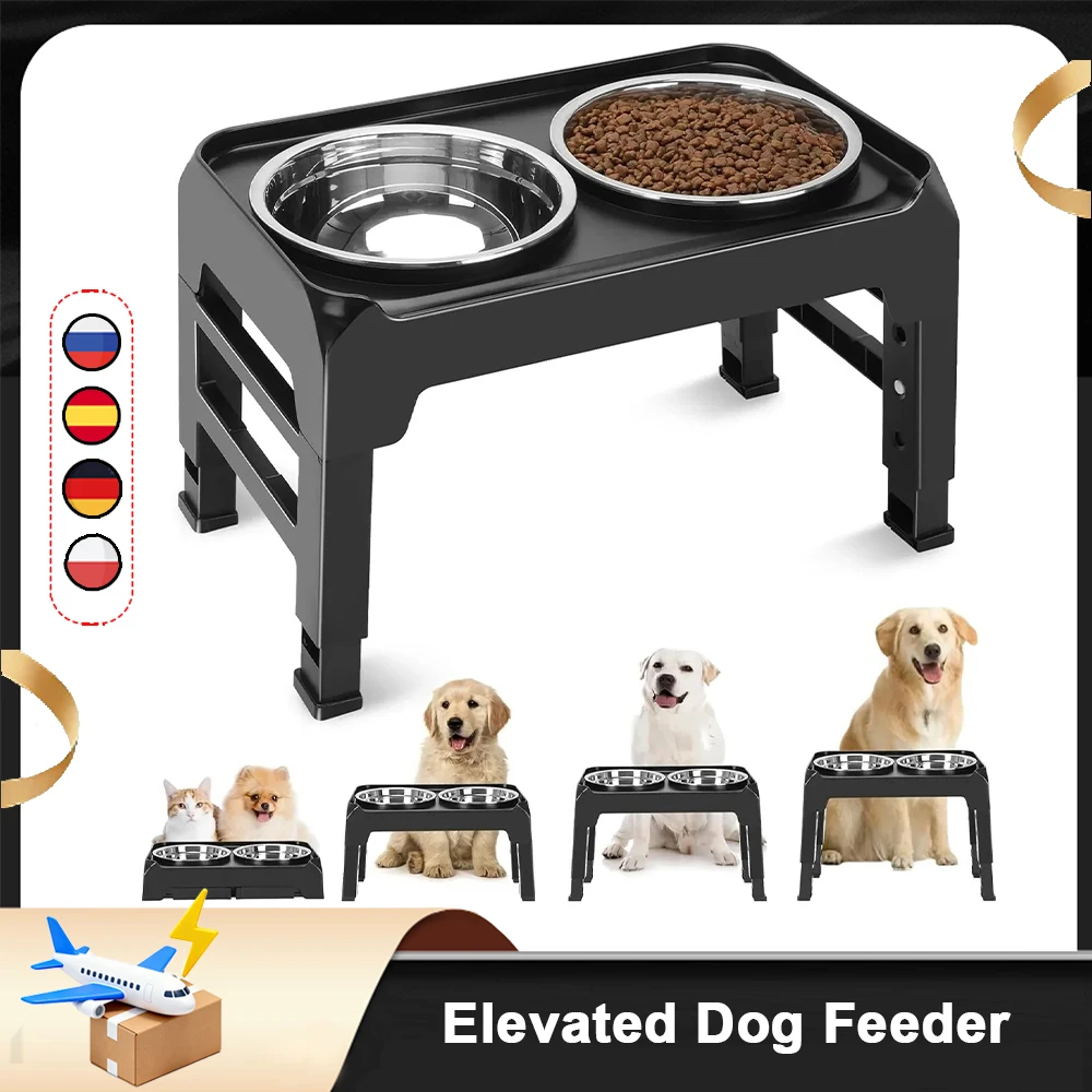 Bols d'alimentation surélevés pour chiens avec 4 hauteurs réglables, bols d'eau et de nourriture doubles en acier inoxydable pour chiens de petite, moyenne et grande taille