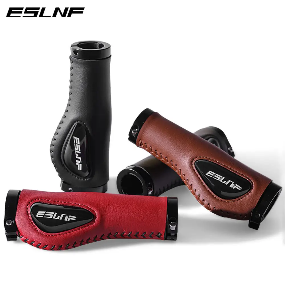 ESLNF Bicycle Leather Handlebar Grips Shockproof Mountain Bike Grips Anti-slip Soft Silicone Breathable Road Bicycle Grips