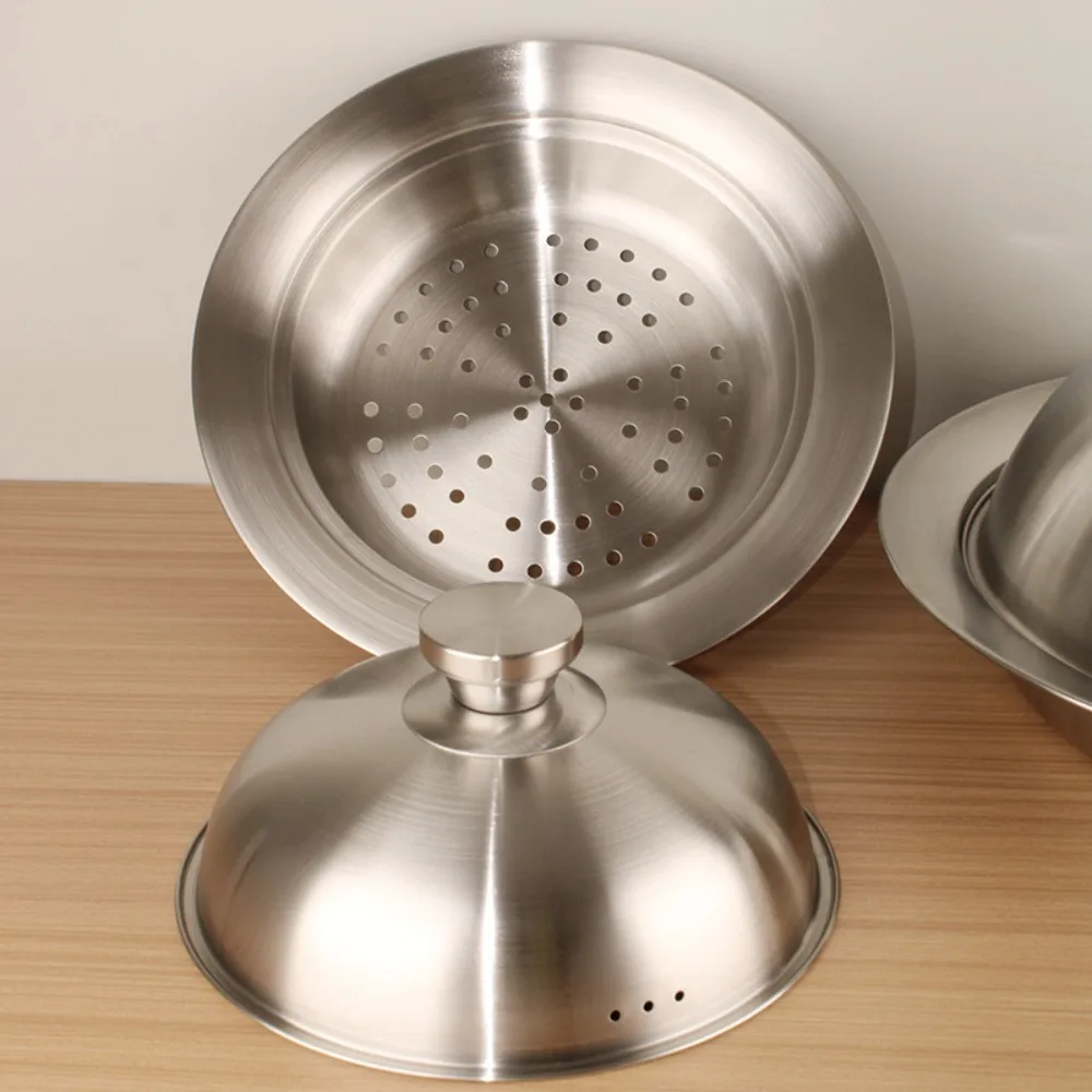 304 Stainless Steel Flying Disc Steamer Rust-proof Deepened Steaming Tray Drop-resistant with Lid Steaming Plate Egg Custard