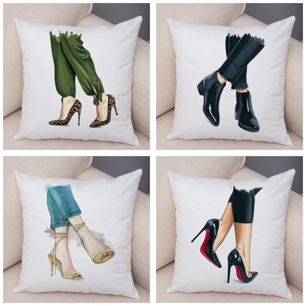 Bedroom Living Room Car Sofa Household Pillowcase Decoration Cartoon  Ladies High Heels Printed Cushion Cover