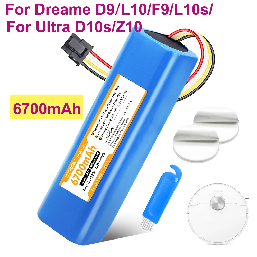 6700mAh Ersatzakku für Dreame D9 L10 F9 L10s Ultra D10s Z10 W10 Pro Plus S10 X10 X20 P2008-4S2P-MMBK 14,4V Li-Ionen Staubsauger Ersatzakku Zubehör