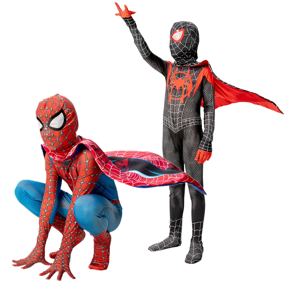 MARVEL Spiderman Cosplay Costume Kids Adults Full Body Spandex with Cape Peter Parker Miles Morales Spider Man VENOM 3D Style