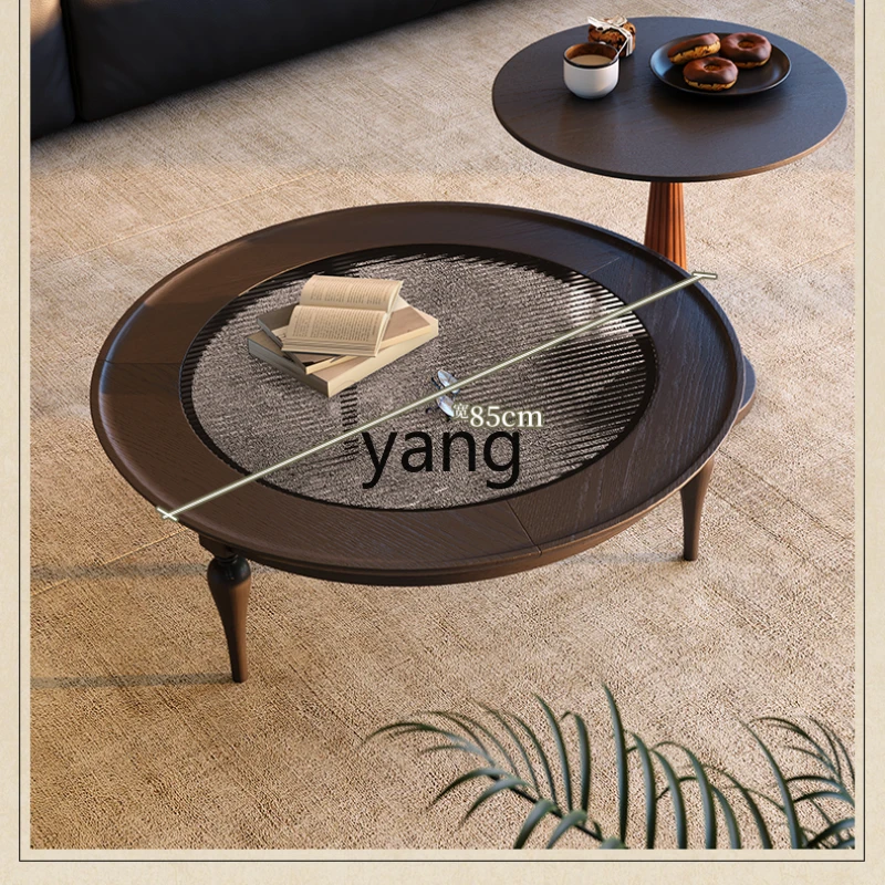 

LH retro solid wood round coffee table combination antique small apartment size round coffee table in the living room