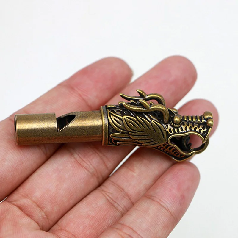 

Handmade Brass Dragon Head Whistle Car Keys Chains Pendants Men Women Outdoor Survival Tools Whistles Necklaces Keychains Charm