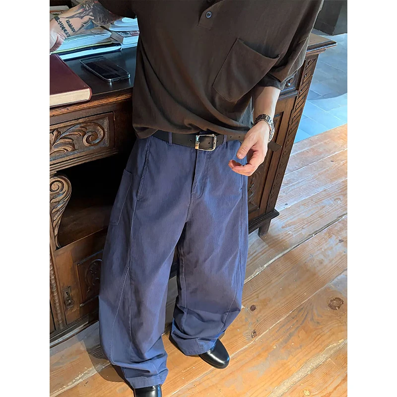 American Vibe Retro Destroyed Design Washed Blue Jeans Men Straight Loose Wide Leg Long Trousers Casual Wear