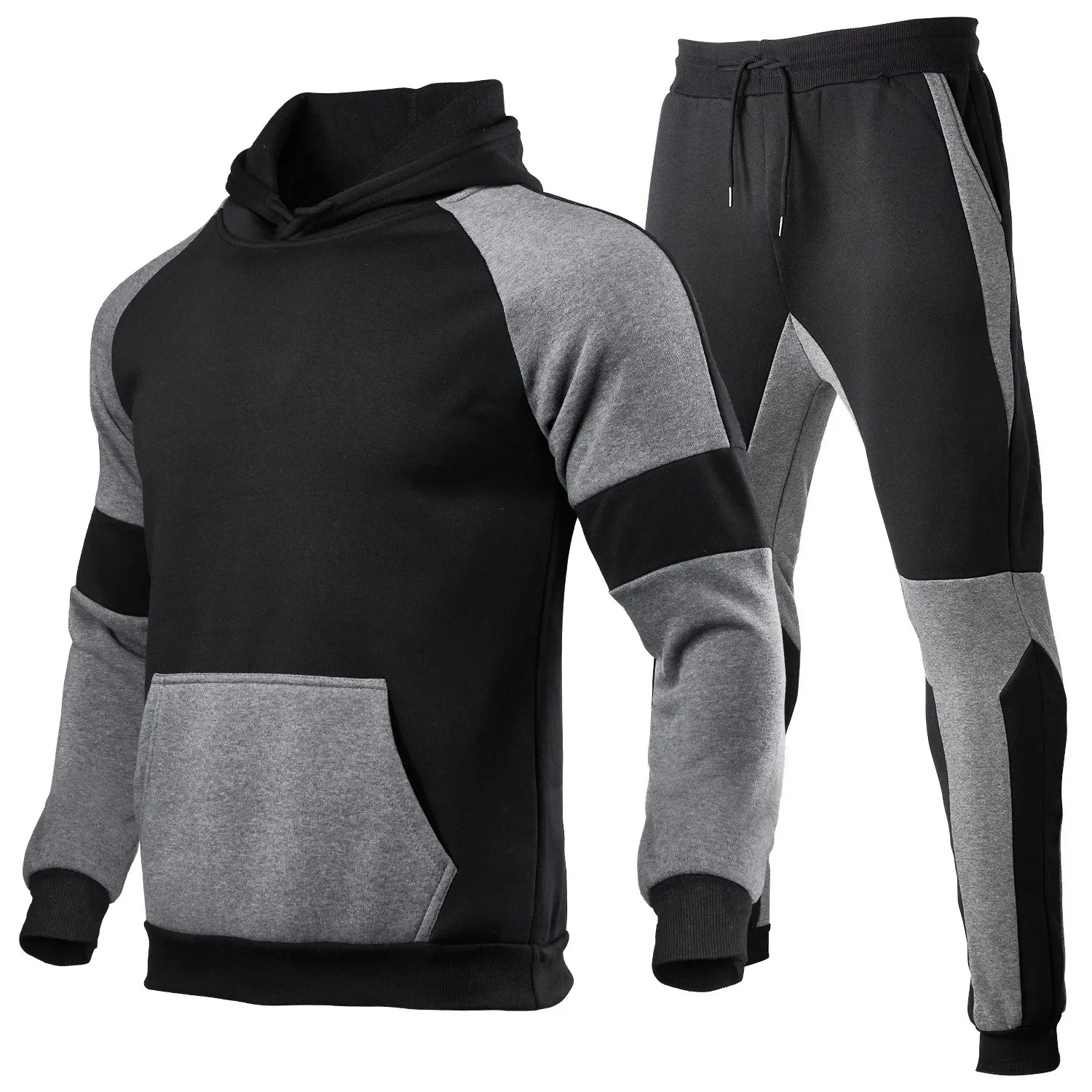 Men's Contrasting Splicing Running Sets Sportswear Fashion Outdoor Long Sleeve Winter Spring Clothing Hoodies Tracksuits Joggers