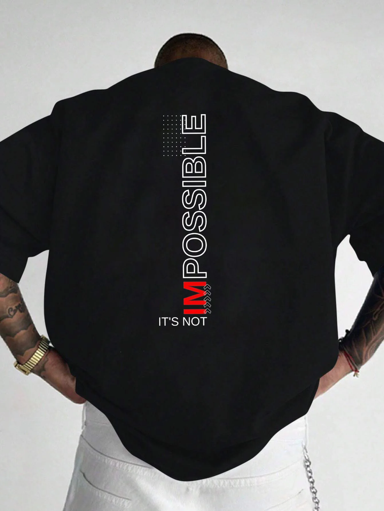 "IMPOSSIBLE" IT'S NOT Herren-T-Shirt mit motivierender Grafik, lässige Baumwolle, kurzärmelige Oberteile, Sommer-Streetwear – Detail 2