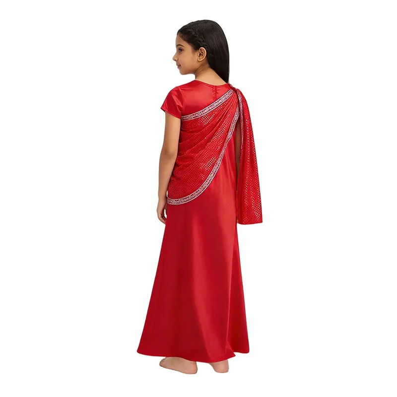 Girls Indian Traditional Dress Red Sequin Ethnic Gown Performance Cosplay Costume Wedding Festival Stage Dance Wear Outfit view 2